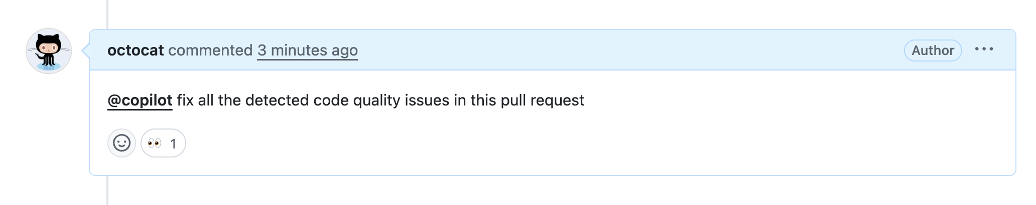 Screenshot showing a PR comment that invoked Copilot cloud agent.
