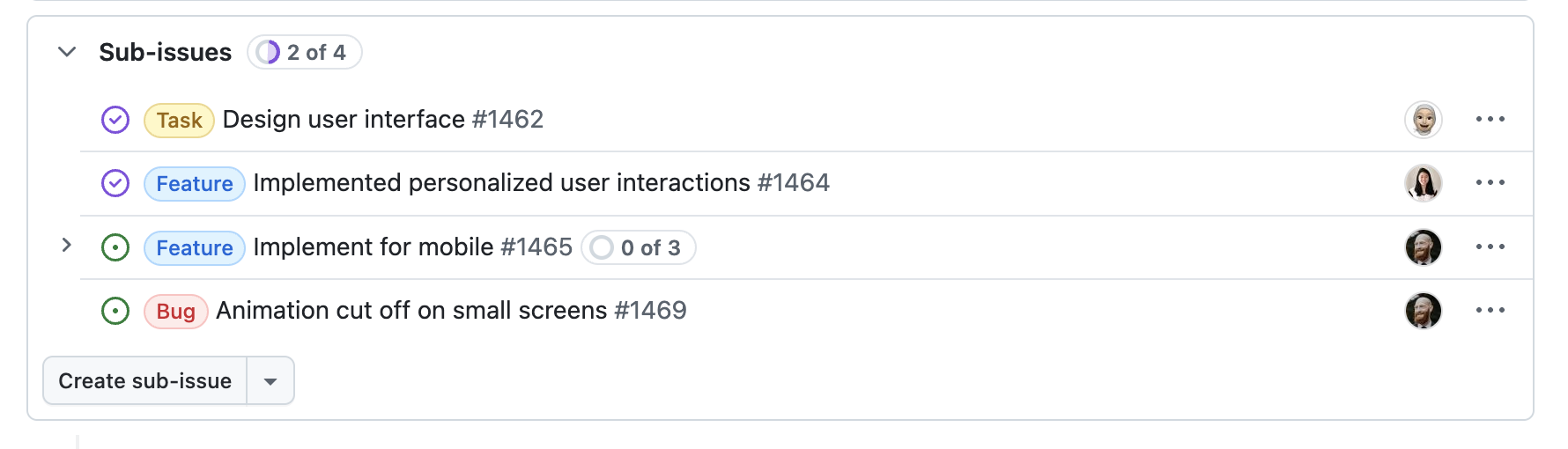 Screenshot of the sub-issues section below the issue description.